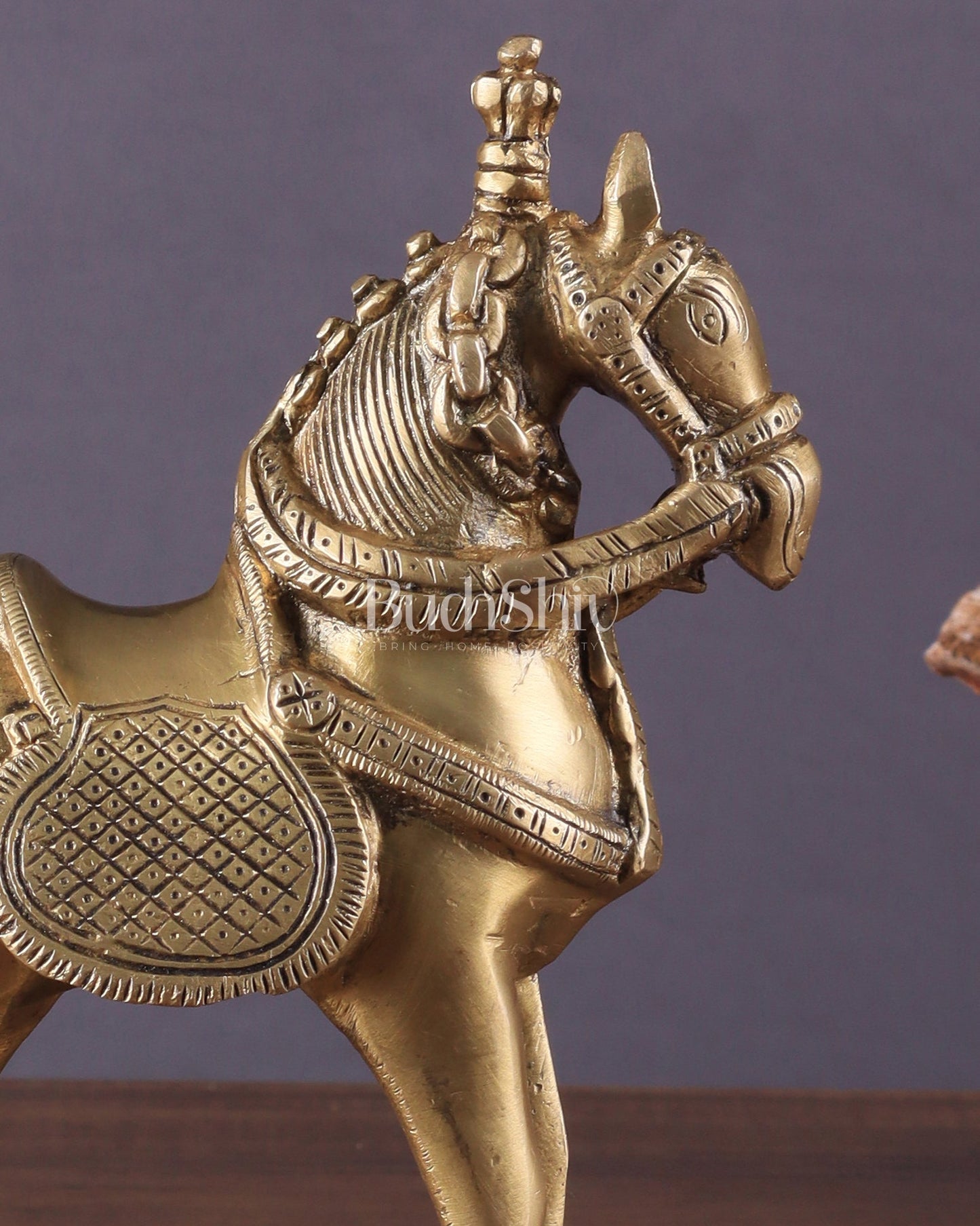 Brass Horse Standing Showpiece Statue – Elegant Design | 7.5 Inches - Budhshiv.com