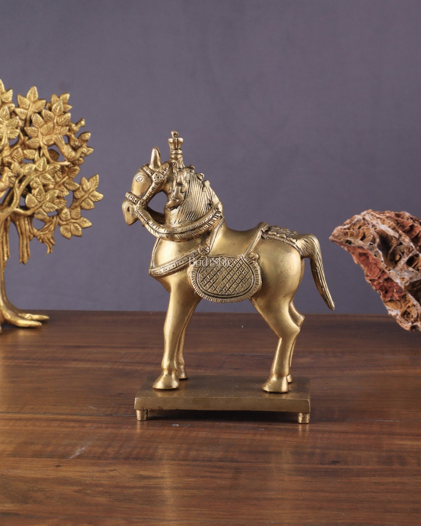 Brass Horse Standing Showpiece Statue – Elegant Design | 7.5 Inches - Budhshiv.com