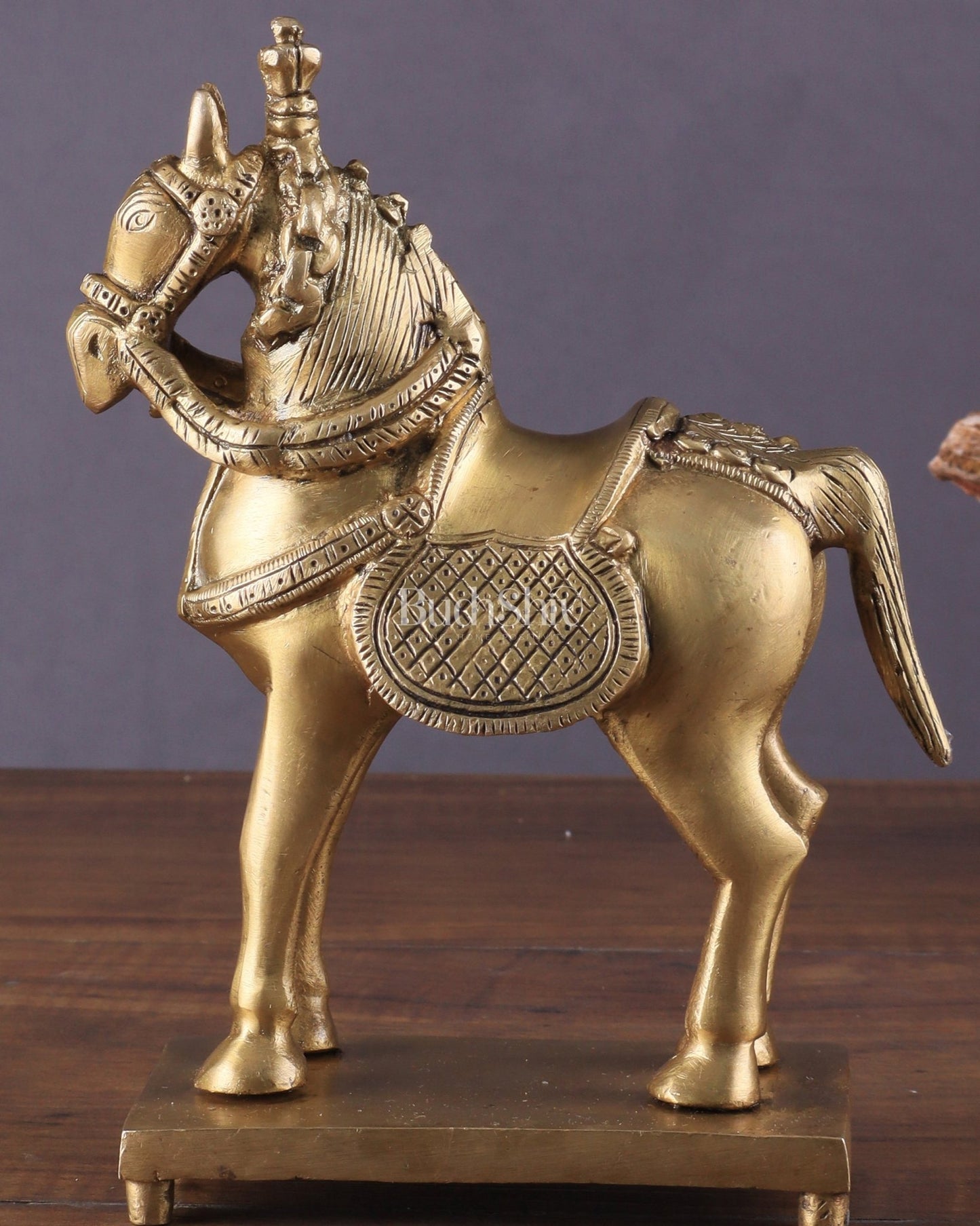 Brass Horse Standing Showpiece Statue – Elegant Design | 7.5 Inches - Budhshiv.com