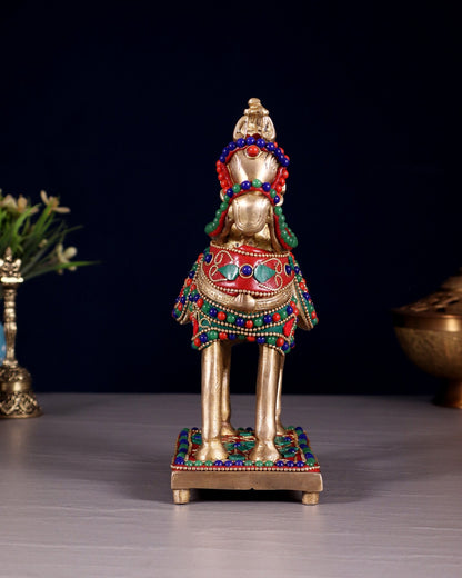 Brass Horse Standing Showpiece Statue floral stonework 7.5" - Budhshiv.com