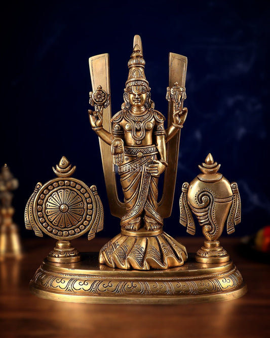 Brass Idol of Lord Tirupati Balaji with Shankh Chakra | 14.5 Inch - Budhshiv.com
