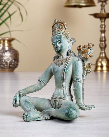 Brass Indra Dev Tibetan Statue – Fresh Green Patina Finish Idol 5.3" - Budhshiv.com