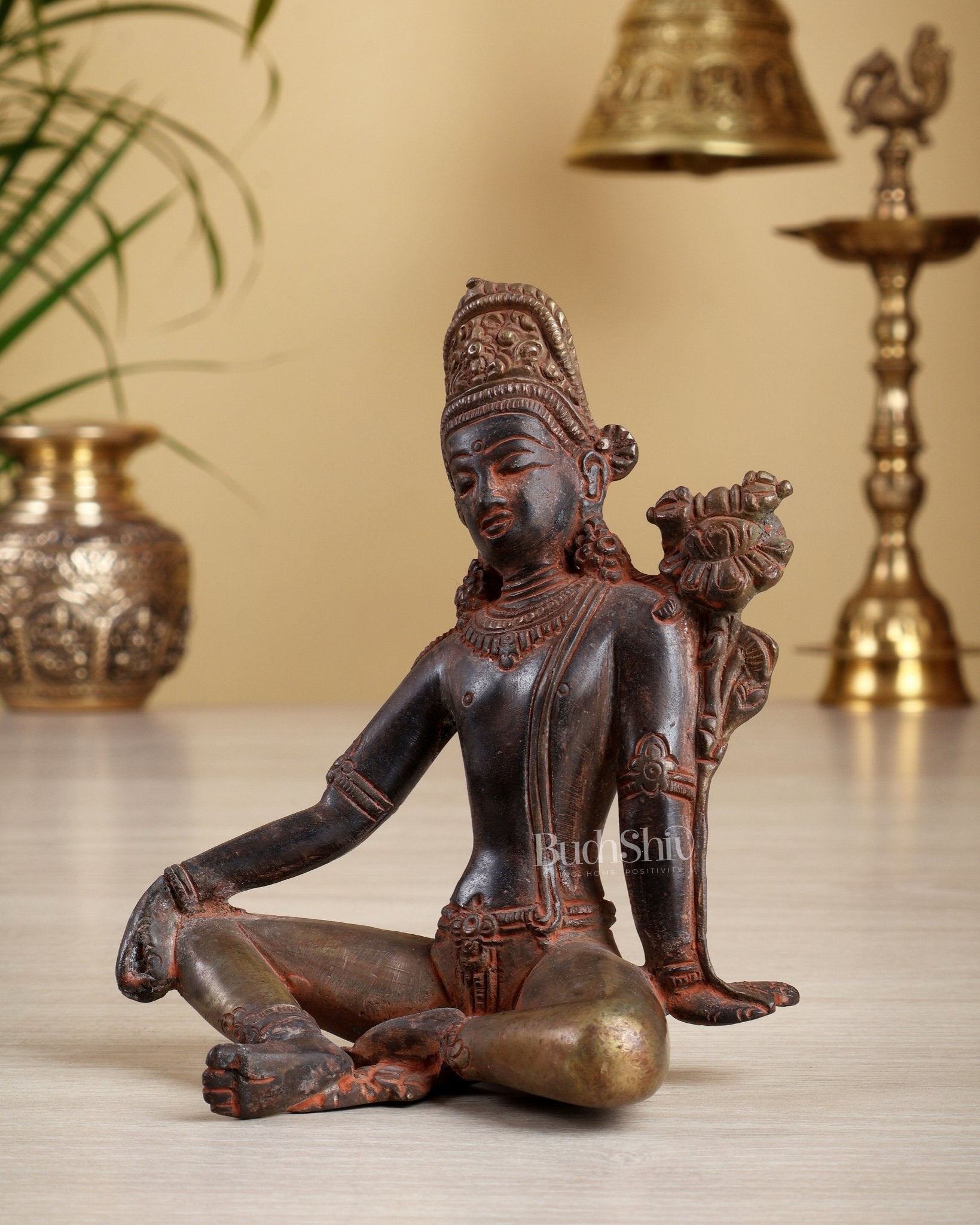 Brass Indra Dev Tibetan Statue – Vintage Red & Silver Finish Idol 5.3" - Budhshiv.com