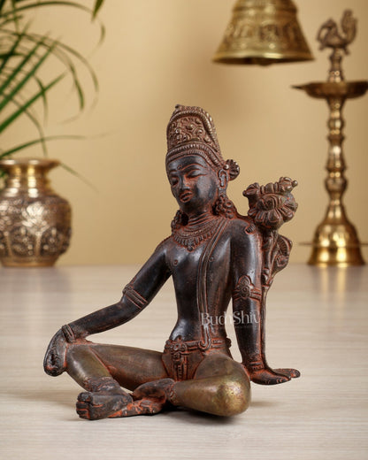 Brass Indra Dev Tibetan Statue – Vintage Red & Silver Finish Idol 5.3" - Budhshiv.com