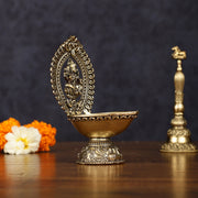Brass Intricate Lakshmi oil Lamp diya - Lightweight 4.5" - Budhshiv.com
