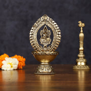 Brass Intricate Lakshmi oil Lamp diya - Lightweight 4.5" - Budhshiv.com