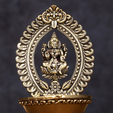 Brass Intricate Lakshmi oil Lamp diya - Lightweight 4.5" - Budhshiv.com