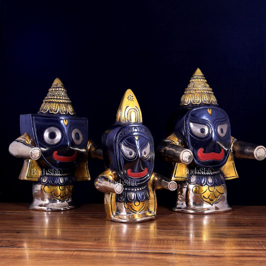 Brass Jagannath Puri Idol Set of Three (Temple Deities) 18 inch - Budhshiv.com