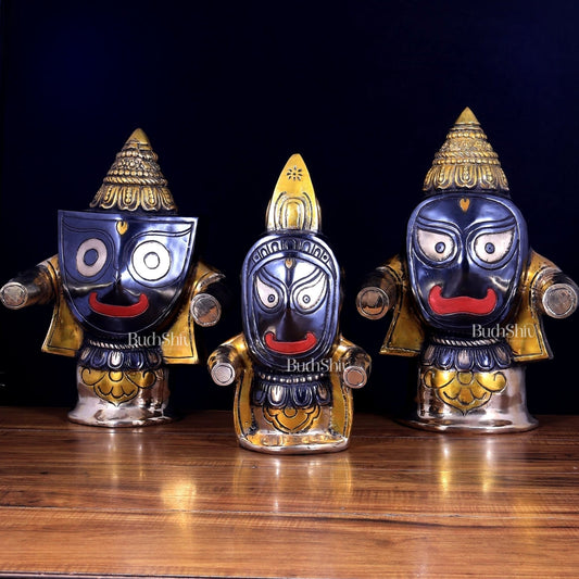Brass Jagannath Puri Idol Set of Three (Temple Deities) 18 inch - Budhshiv.com