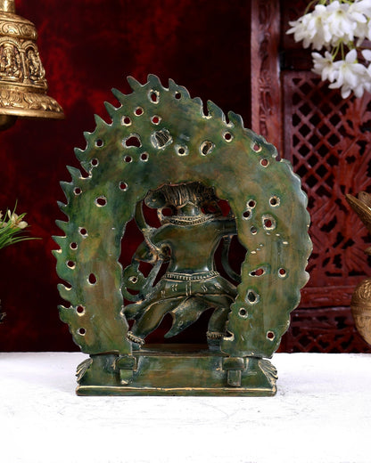 Brass Jambhala Mahakala Nepalese Idol Antique Green Patina 10 inch - Budhshiv.com