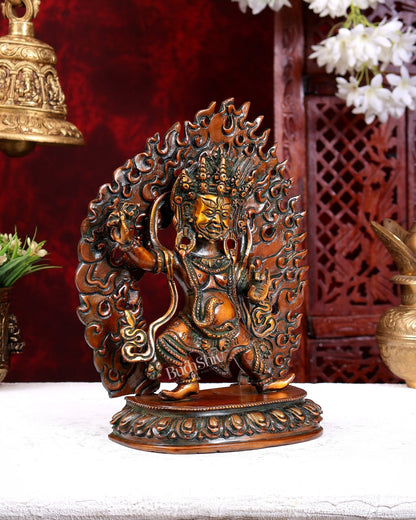 Brass Jambhala Mahakala Nepalese Idol for Home Altar & Décor Chola brown 10 inch - Budhshiv.com