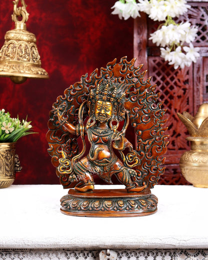Brass Jambhala Mahakala Nepalese Idol for Home Altar & Décor Chola brown 10 inch - Budhshiv.com