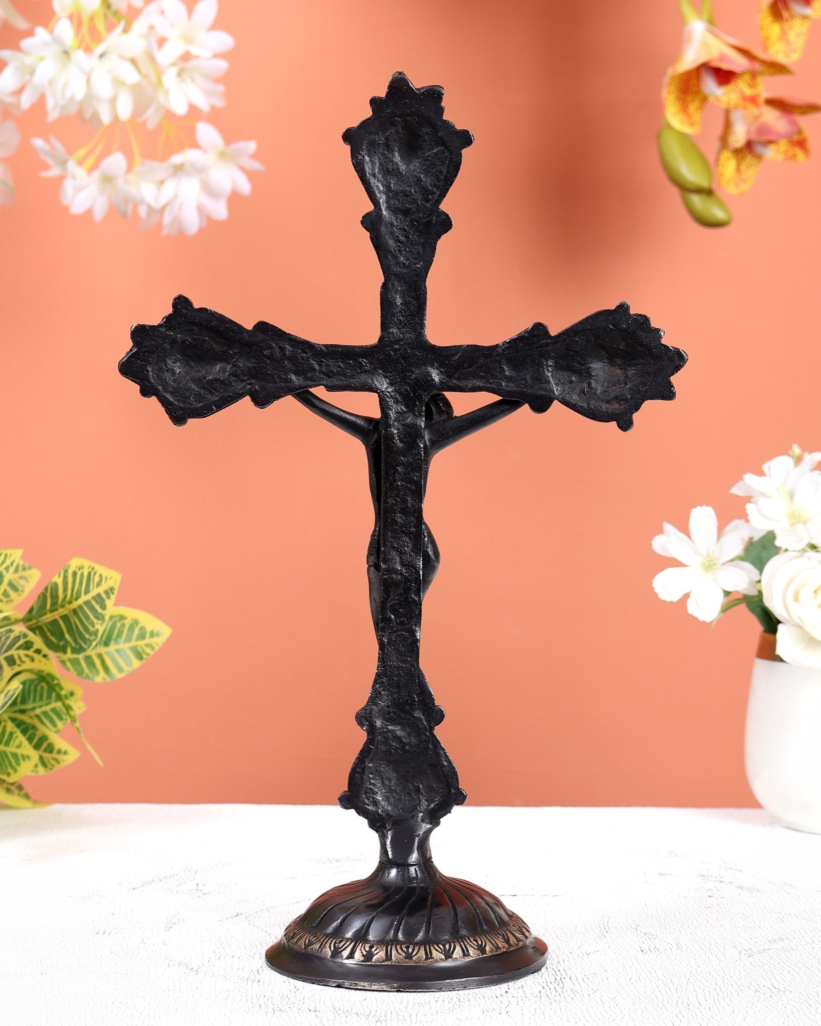 Brass Jesus Christ on Cross Statue black – Crucifix Christian Religious Sculpture (12 Inches) - Budhshiv.com