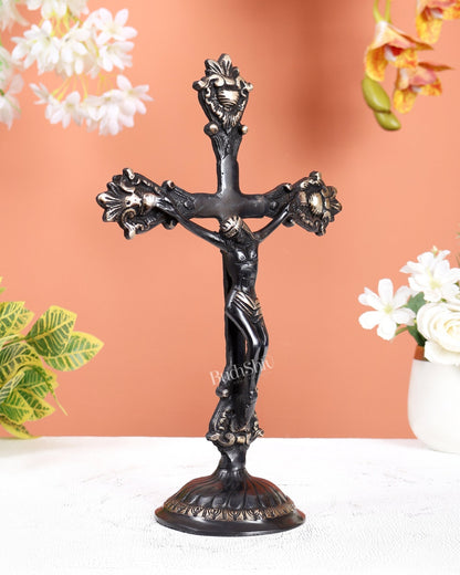 Brass Jesus Christ on Cross Statue black – Crucifix Christian Religious Sculpture (12 Inches) - Budhshiv.com