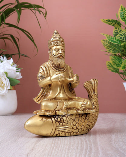 Brass Jhule Lal Sindhi God Idol – Jhoolelal Statue for Home Temple (7.5 Inches) - Budhshiv.com