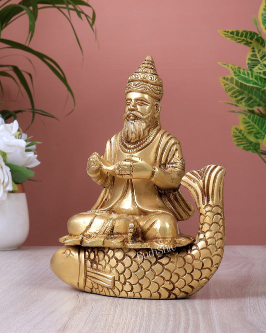 Brass Jhule Lal Sindhi God Idol – Jhoolelal Statue for Home Temple (7.5 Inches) - Budhshiv.com