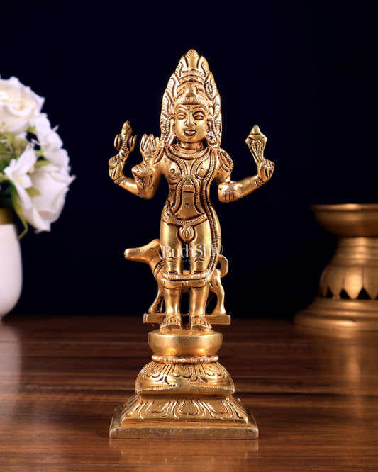 Brass Kaal Bhairav Idol - 6.5 inch tall - Budhshiv.com