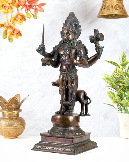 Brass Kaal Bhairava Statue with dog antique bronze finish 18 inch - Budhshiv.com