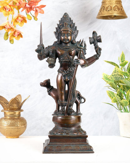 Brass Kaal Bhairava Statue with dog antique bronze finish 18 inch - Budhshiv.com