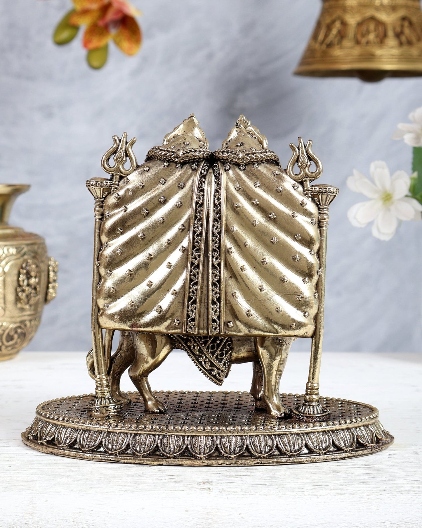 Brass Kaila Devi Chamunda Mata on Lion superfine Idol 6.5" - Budhshiv.com