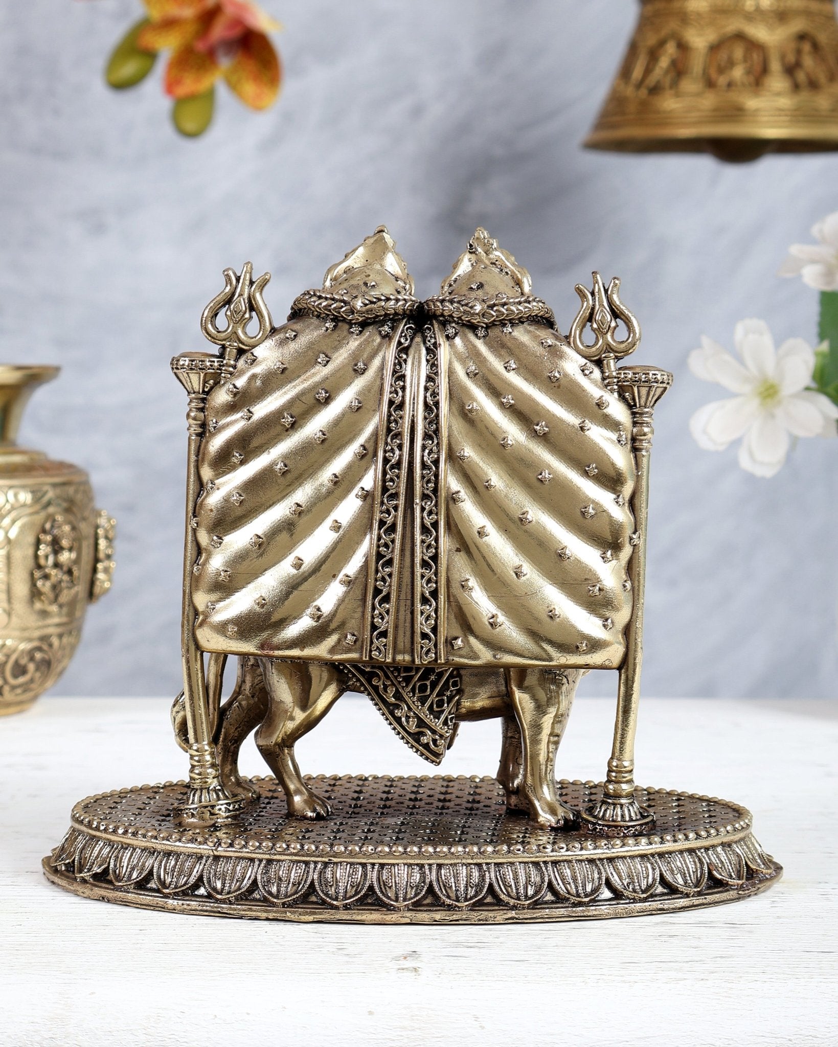 Brass Kaila Devi Chamunda Mata on Lion superfine Idol 6.5" - Budhshiv.com