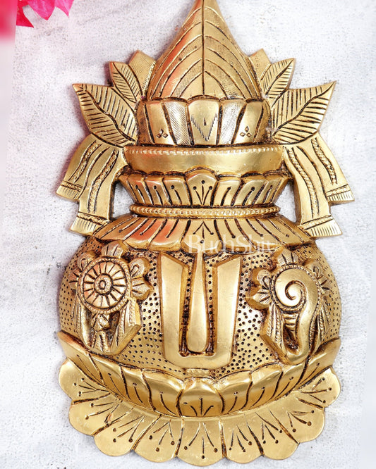 Brass Kalash Shankh Chakra Namah Wall Hanging – Auspicious Vedic Décor Plaque 10" - Budhshiv.com