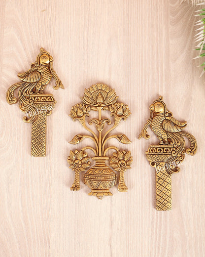Brass Kalash with Peacock (Annam Pakshi) Auspicious Wall Hanging - Budhshiv.com