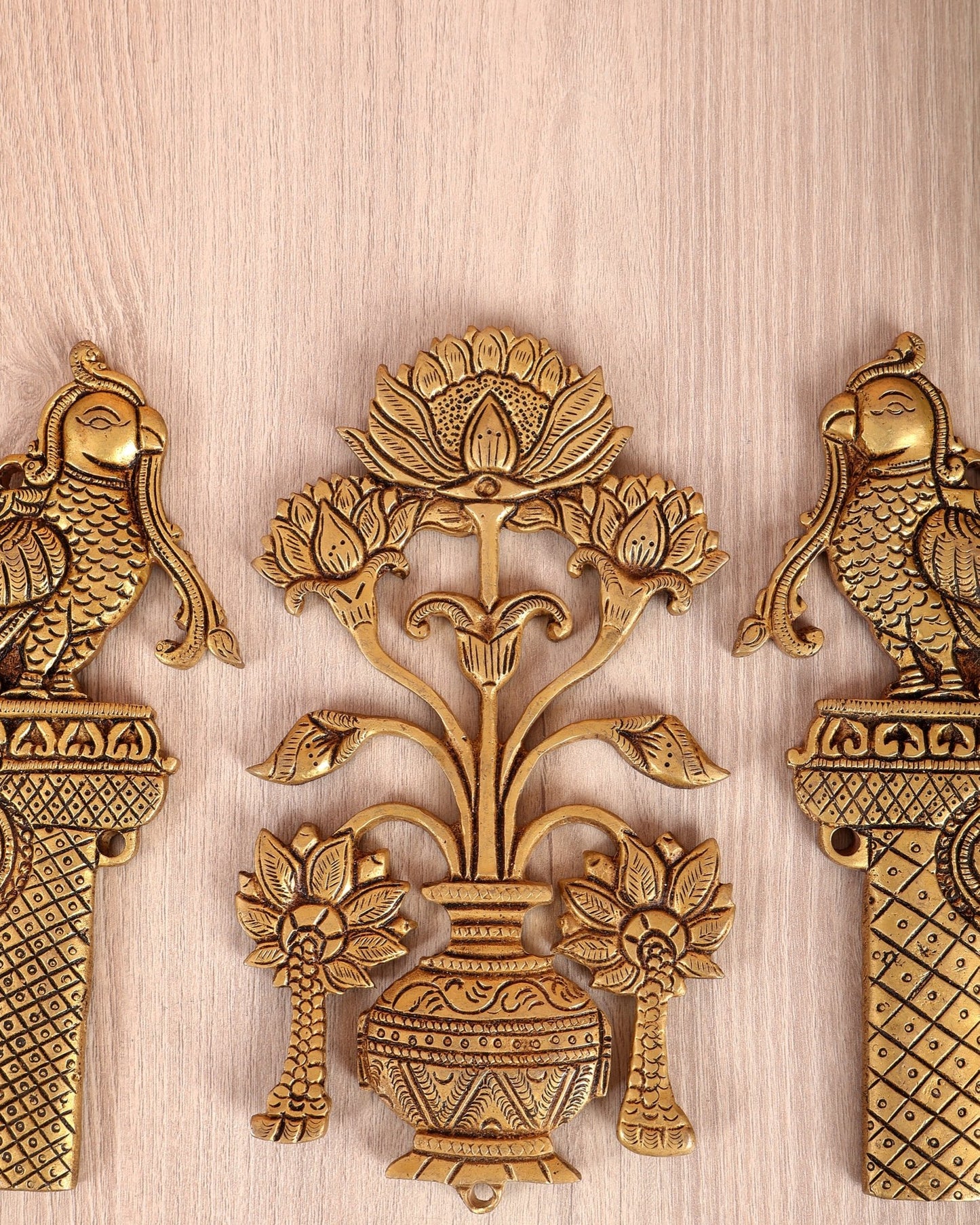 Brass Kalash with Peacock (Annam Pakshi) Auspicious Wall Hanging - Budhshiv.com