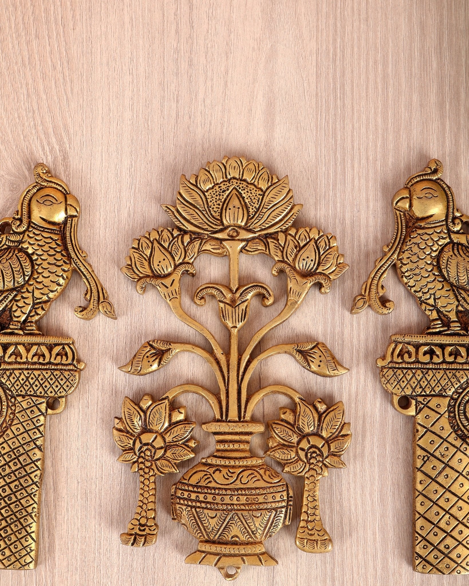 Brass Kalash with Peacock (Annam Pakshi) Auspicious Wall Hanging - Budhshiv.com