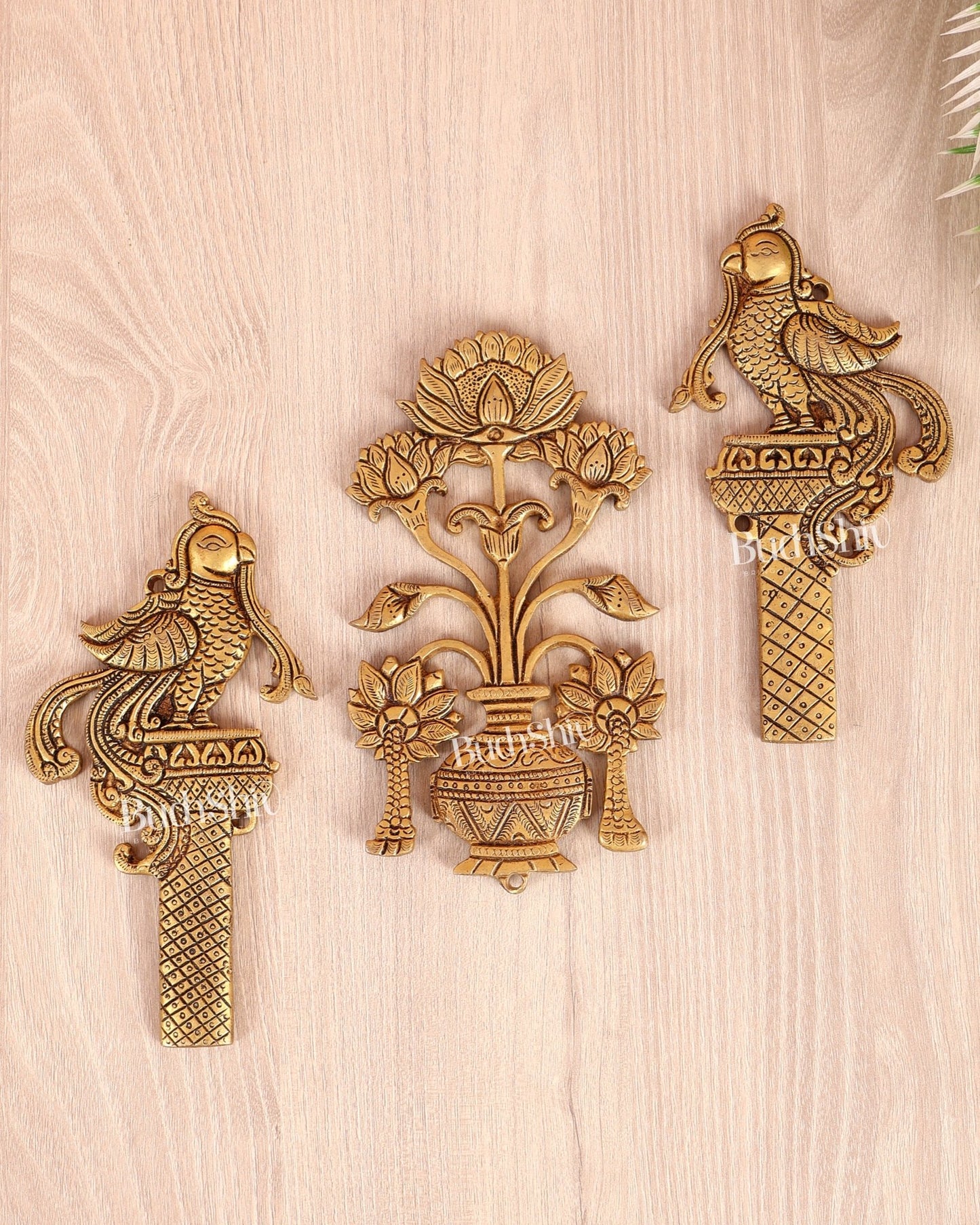 Brass Kalash with Peacock (Annam Pakshi) Auspicious Wall Hanging - Budhshiv.com