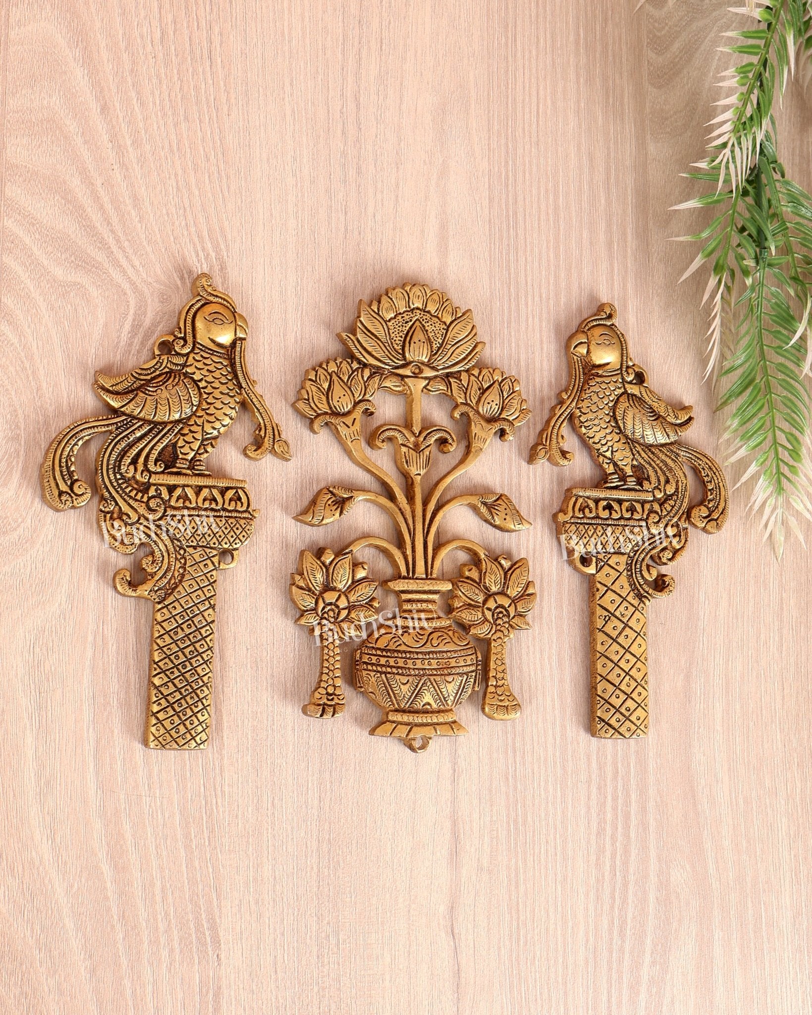 Brass Kalash with Peacock (Annam Pakshi) Auspicious Wall Hanging - Budhshiv.com