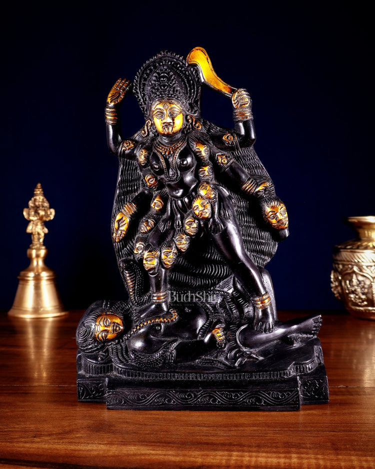 Brass Kali Ma Idol - 9.5 Inch Height - Budhshiv.com