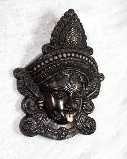 Brass Kali Maa Face wall hanging 10 inch - Budhshiv.com