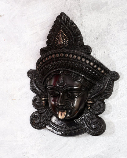 Brass Kali Maa Face wall hanging 10 inch - Budhshiv.com