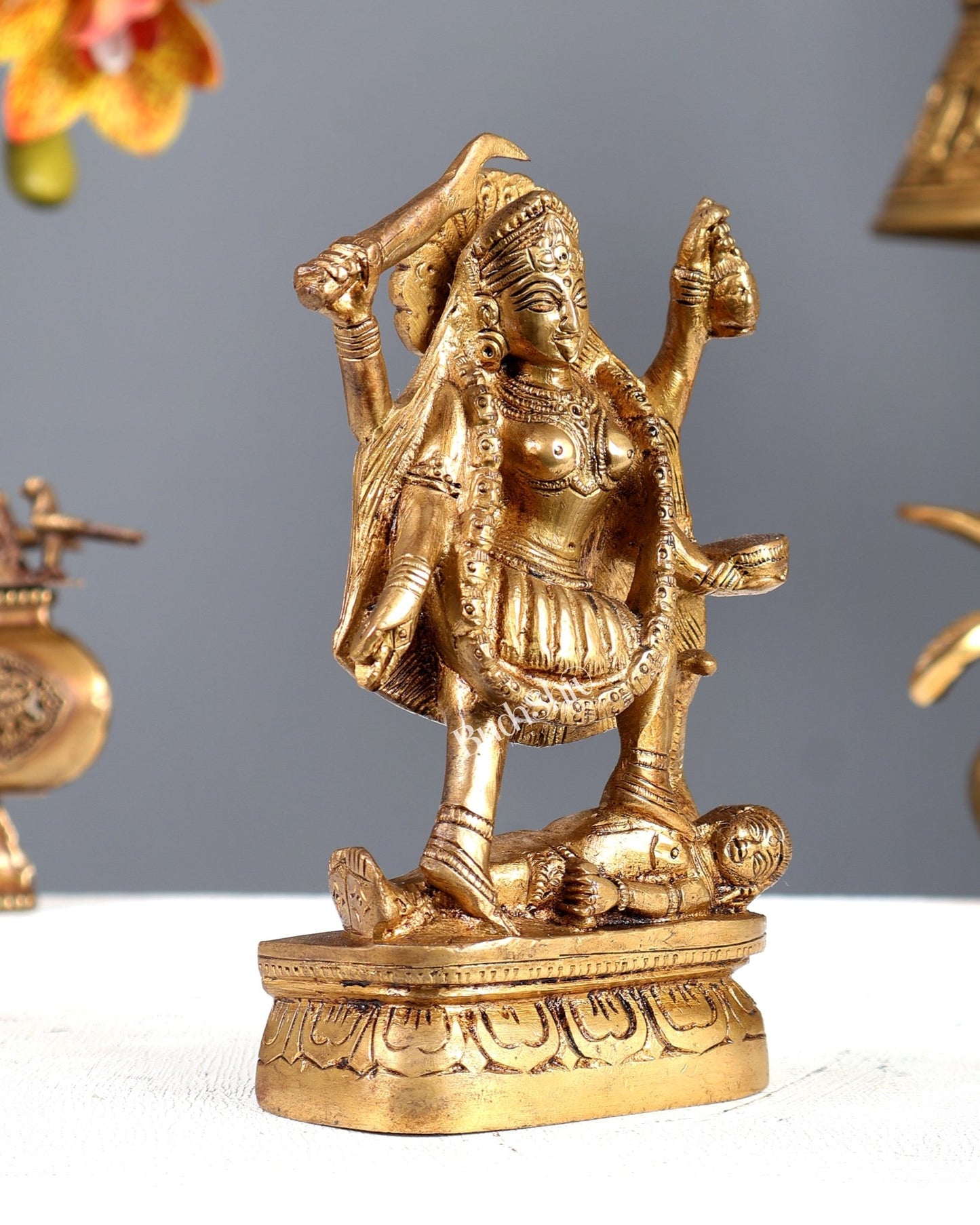 Brass kali mata Charbhuja idol 7" - Budhshiv.com