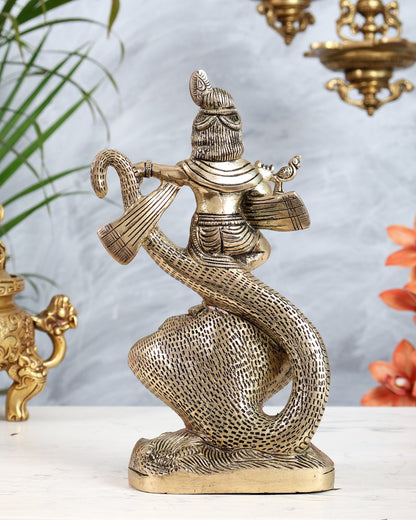 Brass Kalinga Narthana Krishna Idol | Krishna Dancing on Kaliya Naag Statue - Budhshiv.com