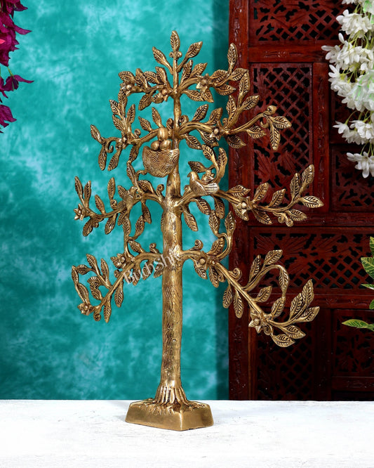 Brass Kalpavriksha Table Standing Tree with Birds & Nest 21 inch - Budhshiv.com