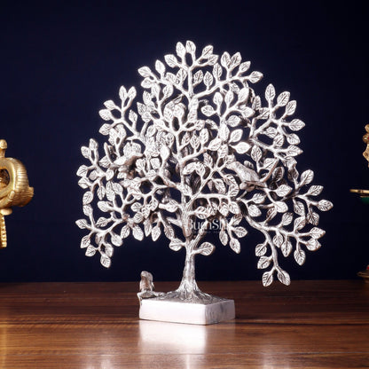 Brass Kalpavriksha tree for tables 11" silver plated - Budhshiv.com