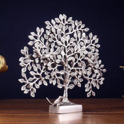 Brass Kalpavriksha tree for tables 11" silver plated - Budhshiv.com