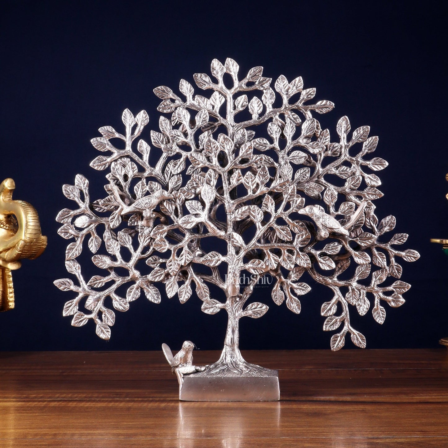 Brass Kalpavriksha tree for tables 11" silver plated - Budhshiv.com