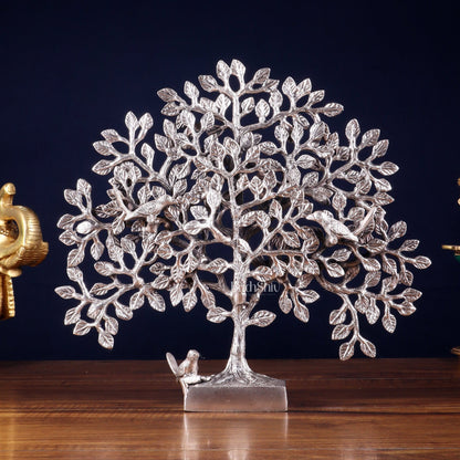 Brass Kalpavriksha tree for tables 11" silver plated - Budhshiv.com