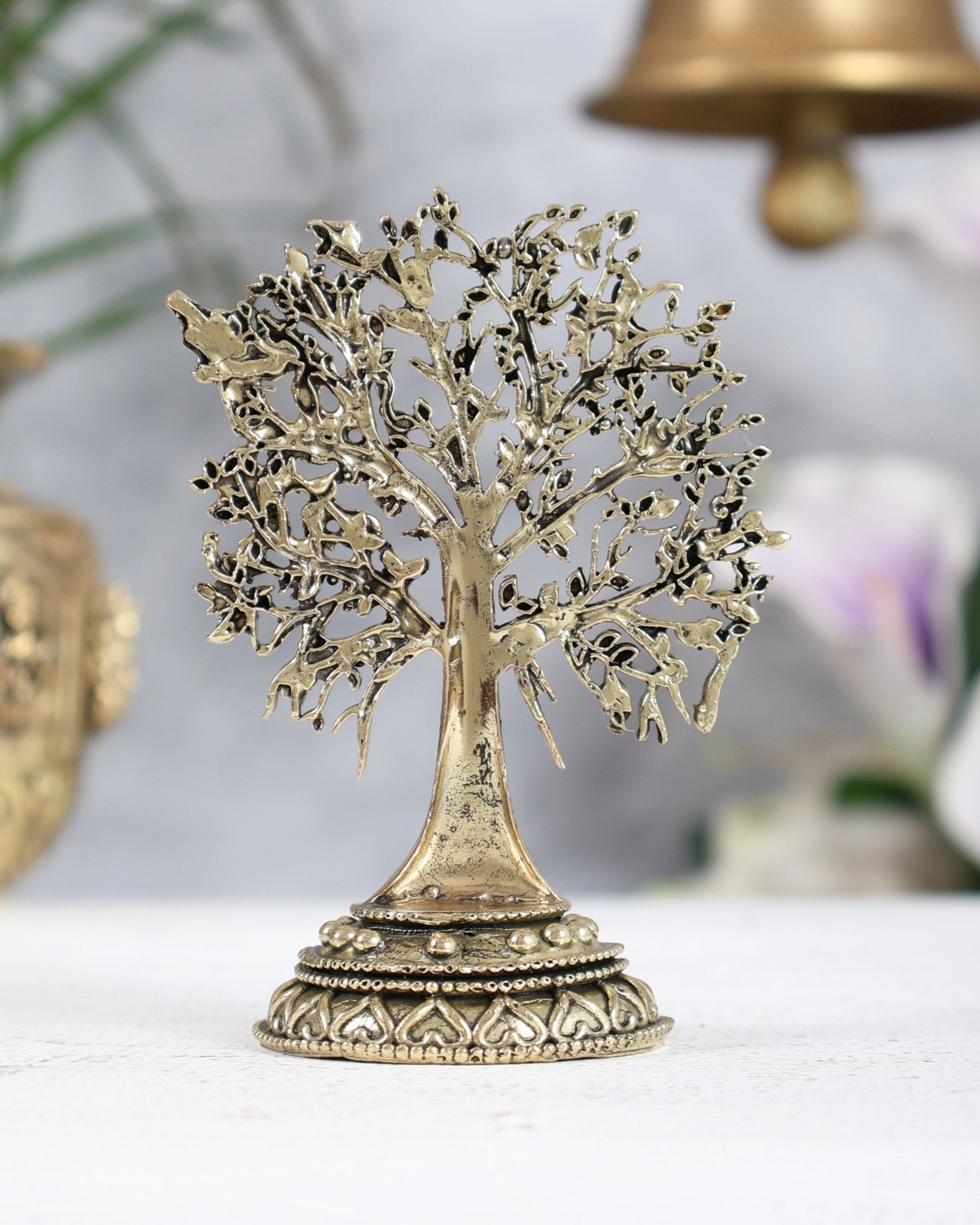 Brass Kalpavriksha Tree Miniature 4". | Superfine Intricate Wish - Fulfilling Tree Showpiece - Budhshiv.com
