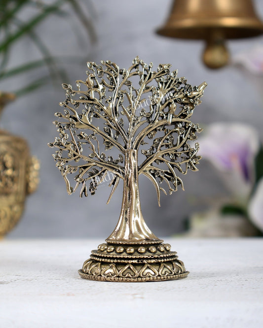 Brass Kalpavriksha Tree Miniature 4". | Superfine Intricate Wish - Fulfilling Tree Showpiece - Budhshiv.com