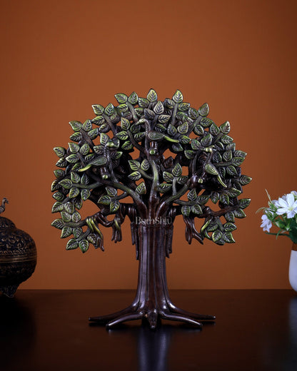 Brass Kalpavriksha Tree of Life with Birds | Dual Tone Finish Table Décor 12 inch - Budhshiv.com