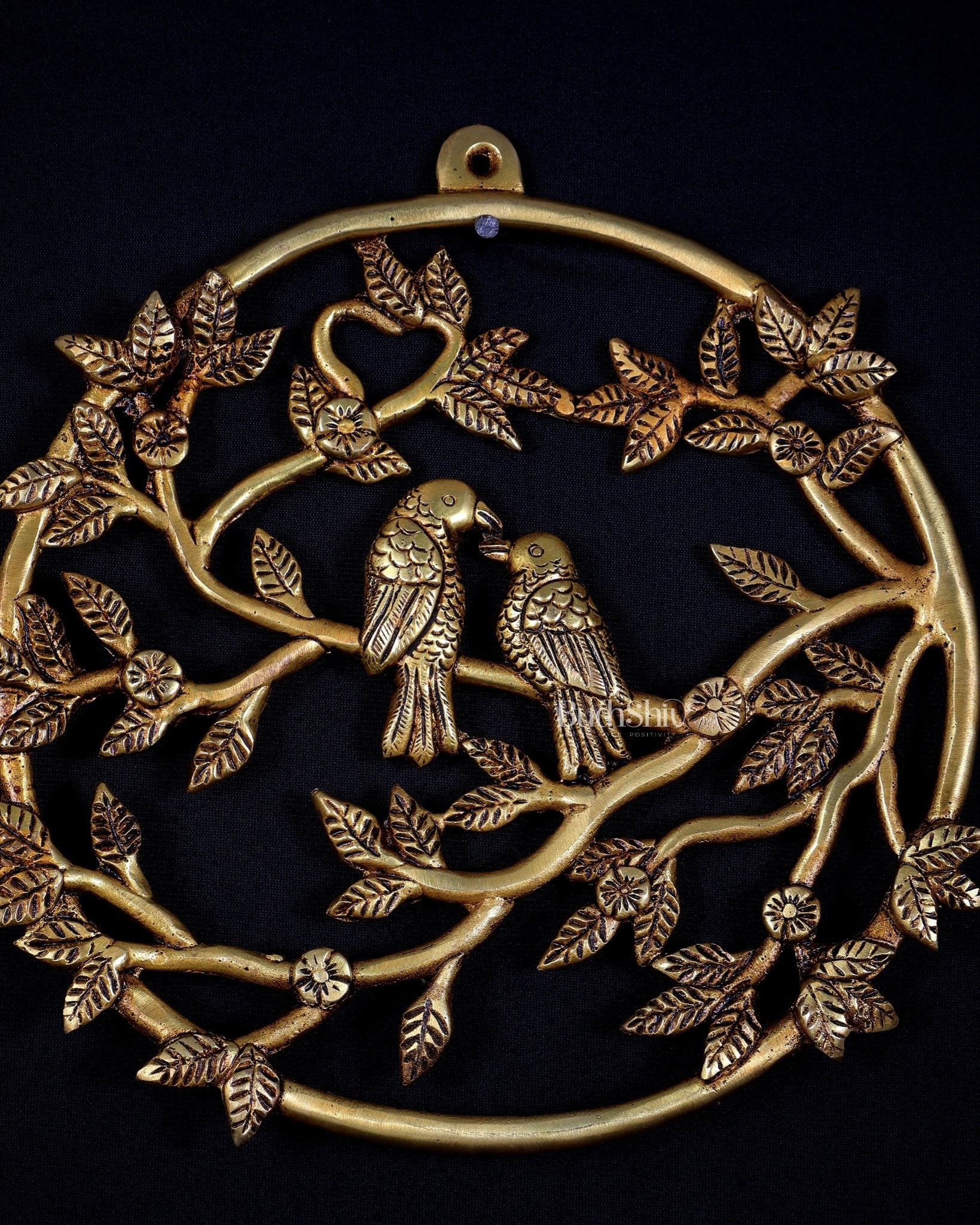 Brass Kalpavriksha Tree Wall Hanging Frame | Round Brass Wall Art 9 inch - Budhshiv.com