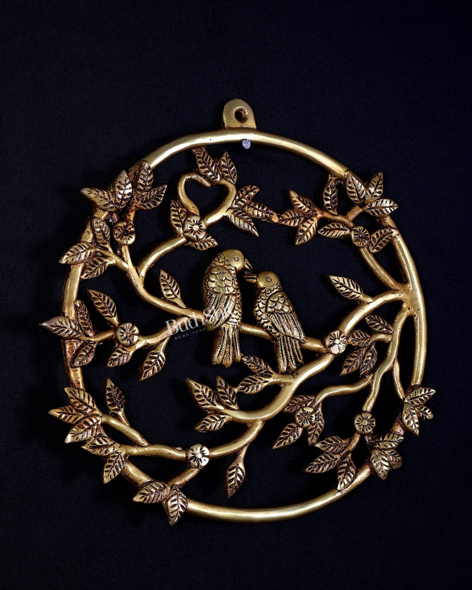 Brass Kalpavriksha Tree Wall Hanging Frame | Round Brass Wall Art 9 inch - Budhshiv.com