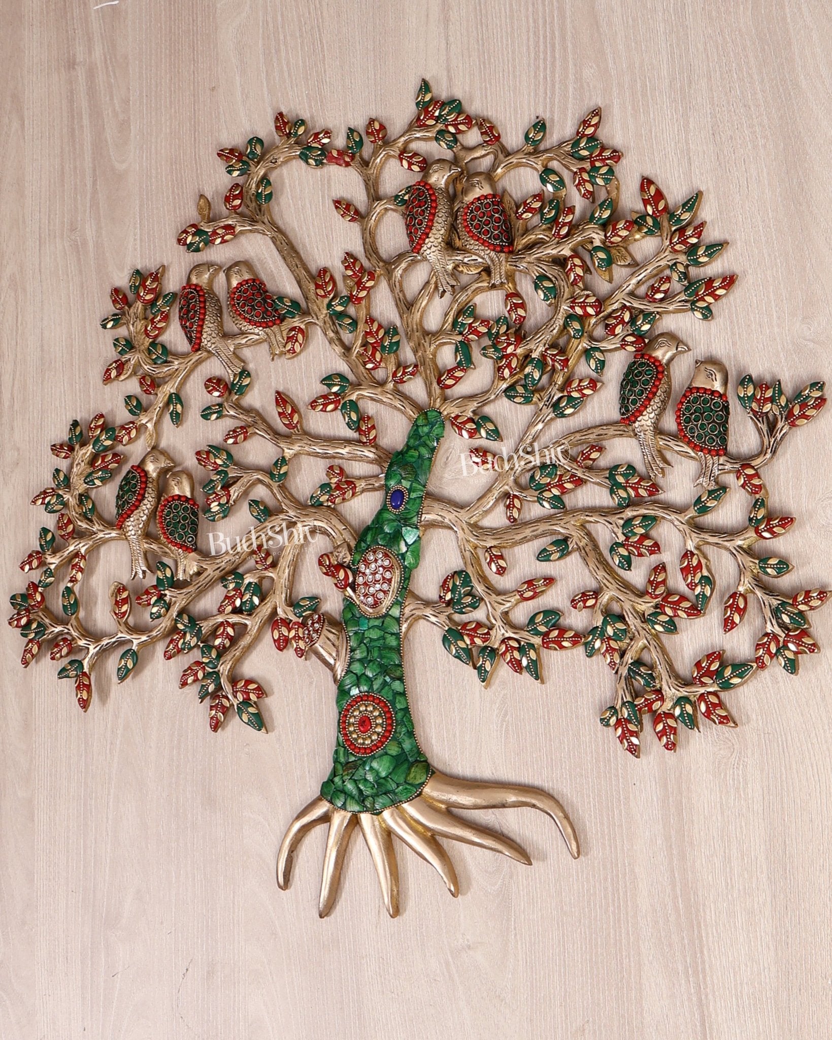 Brass Kalpavriksha Tree Wall Hanging with Birds – 24" multicolour - Budhshiv.com