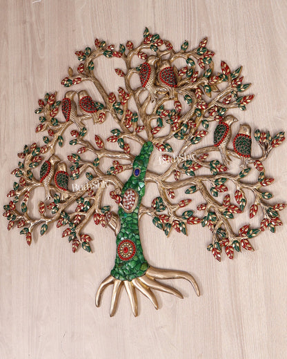 Brass Kalpavriksha Tree Wall Hanging with Birds – 24" multicolour - Budhshiv.com
