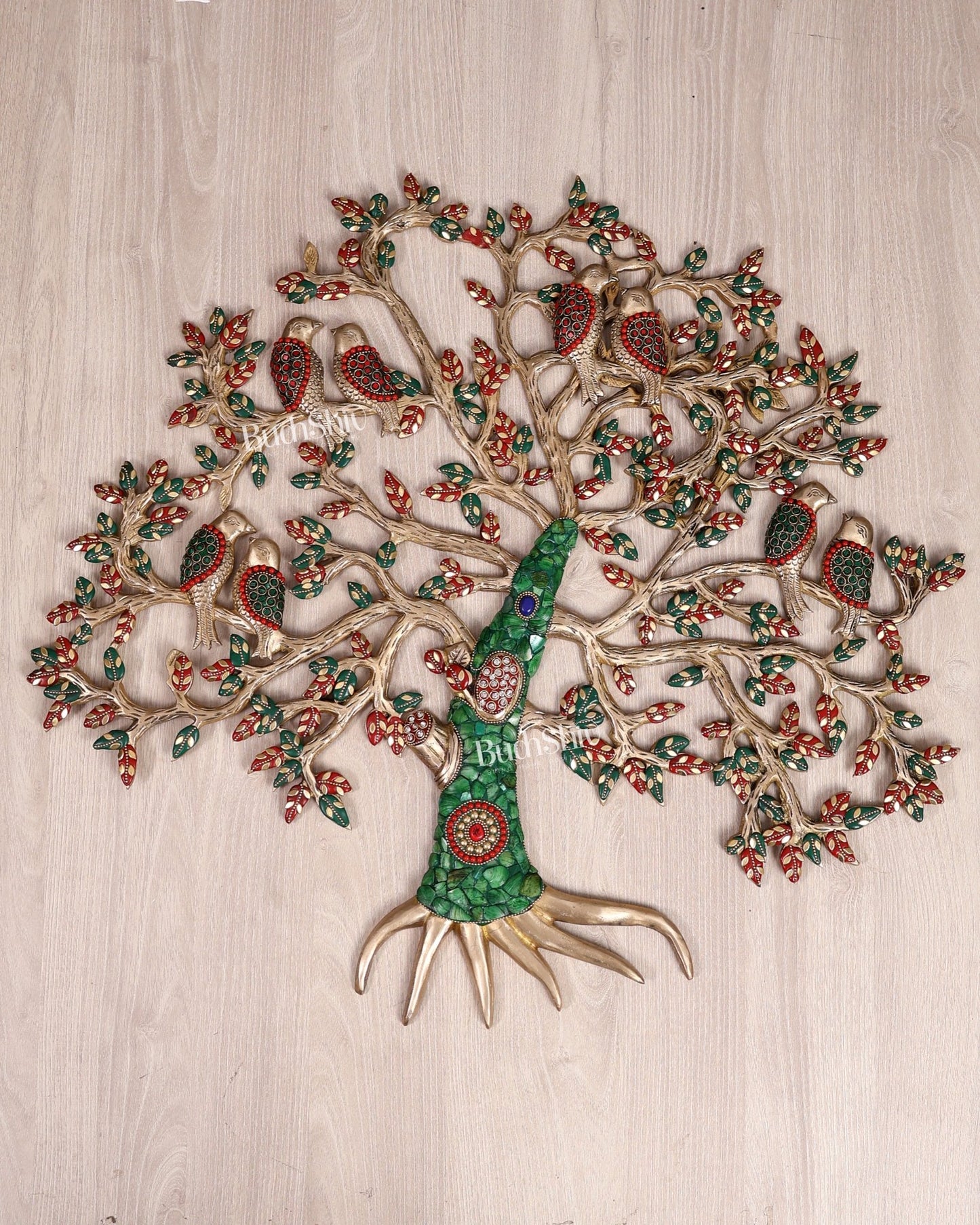 Brass Kalpavriksha Tree Wall Hanging with Birds – 24" multicolour - Budhshiv.com