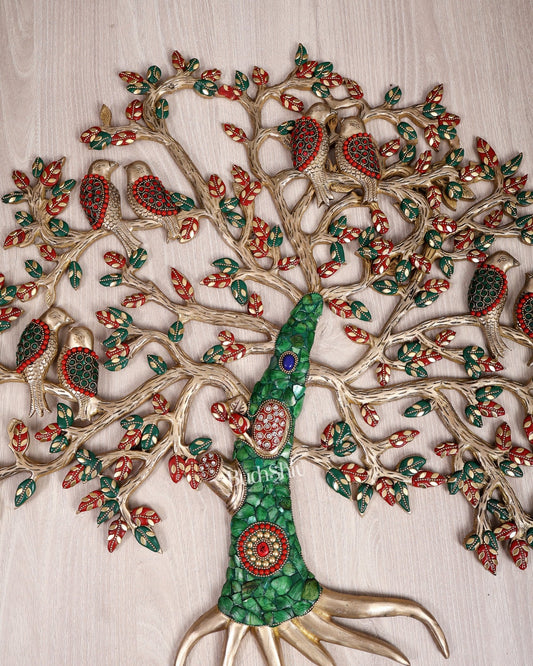 Brass Kalpavriksha Tree Wall Hanging with Birds – 24" multicolour - Budhshiv.com